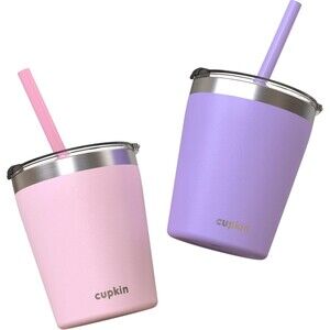 Two Kids Insulated Cups with Lids and Straws-8oz Purple and Pink New